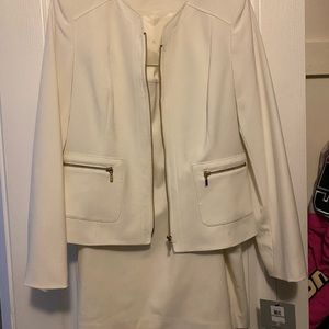 Andrew Marc cream skirt suit. Size 8.